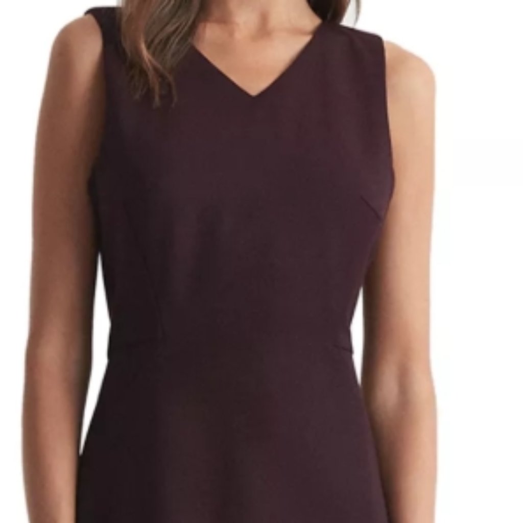 Reiss Jade Tailored V Neck Burgundy Dress, Size 12 Nwt